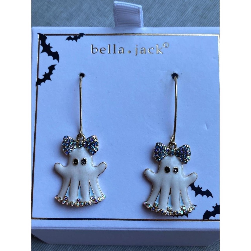 Bella Jack Enamel Ghost Earrings Glittery Drop Dangle Halloween Jewelry